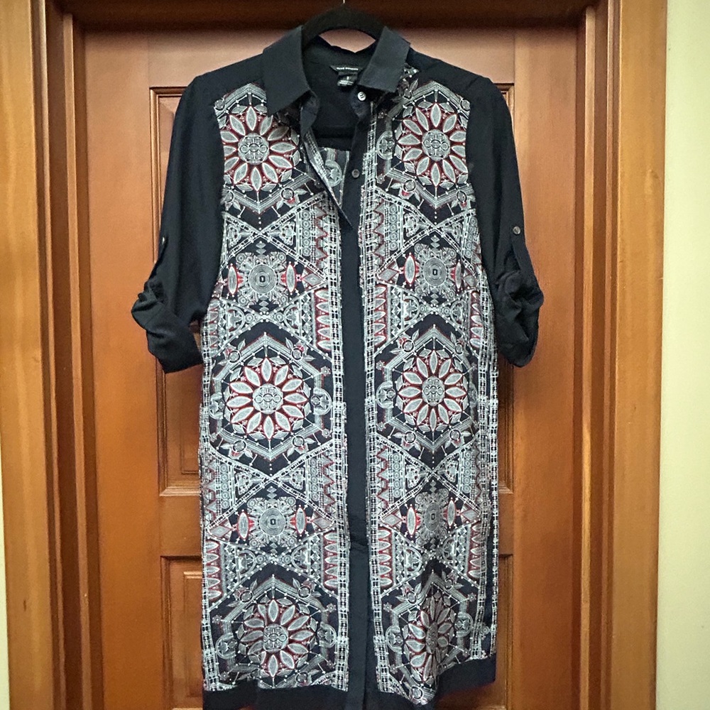 Club Monaco Silk Button Down Shirt Dress Size 2 / Navy